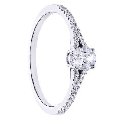 Bague Solitaire Accompagné en Or Blanc 375 et Diamant HSI 0,25 ct - Amore