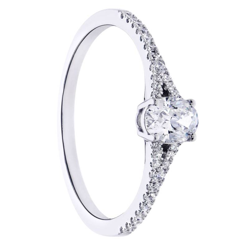 Bague Solitaire Accompagné en Or Blanc 375 et Diamant HSI 0,25 ct - Amore