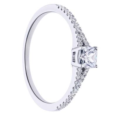 Bague Solitaire Accompagné en Or Blanc 375 et Diamant HSI 0,30 ct - Amore