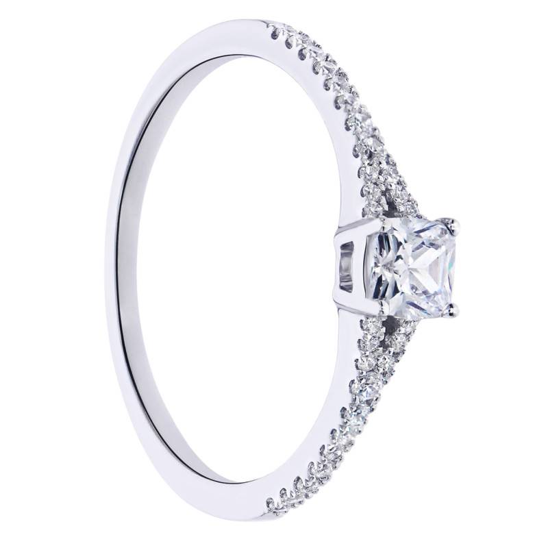 375 White Gold Cushion-Cut Diamond HSI 0.30 ct Solitaire Ring with Side Stones - Amore