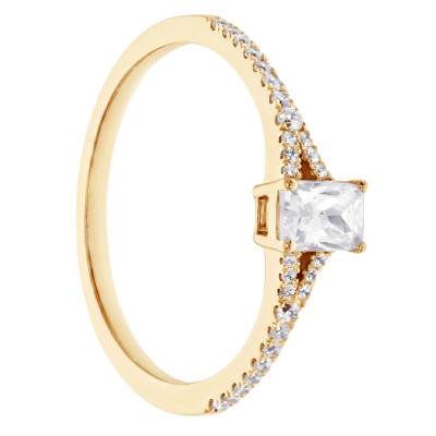 Bague Solitaire Accompagné Émeraude Diamant HSI 0,30 ct en Or Jaune 375 - Amore