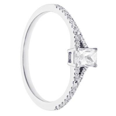 Bague Solitaire Accompagné Émeraude Diamant HSI 0,30 ct en Or Blanc 375 - Amore