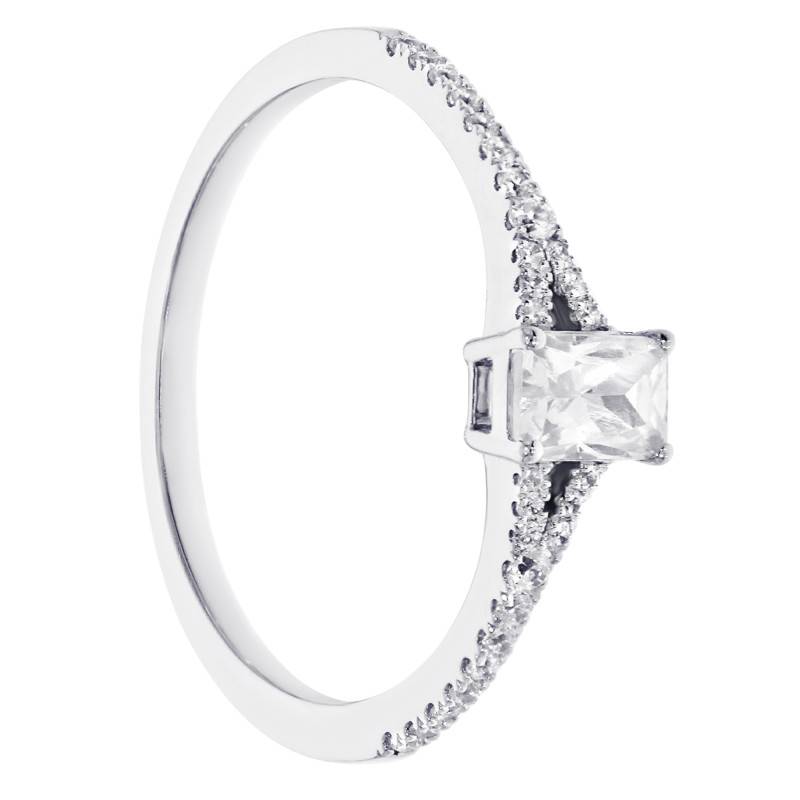 Bague Solitaire Accompagné Émeraude Diamant HSI1 0,30 ct en Or Blanc 375 - Amore