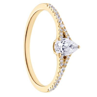 Bague Solitaire Diamant HSI Poire 0,30 ct en Or Jaune 375 - Amore