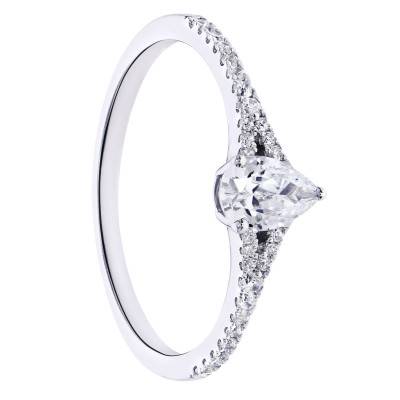 Bague Solitaire Diamant HSI Poire 0,30 ct en Or Blanc 375 - Amore