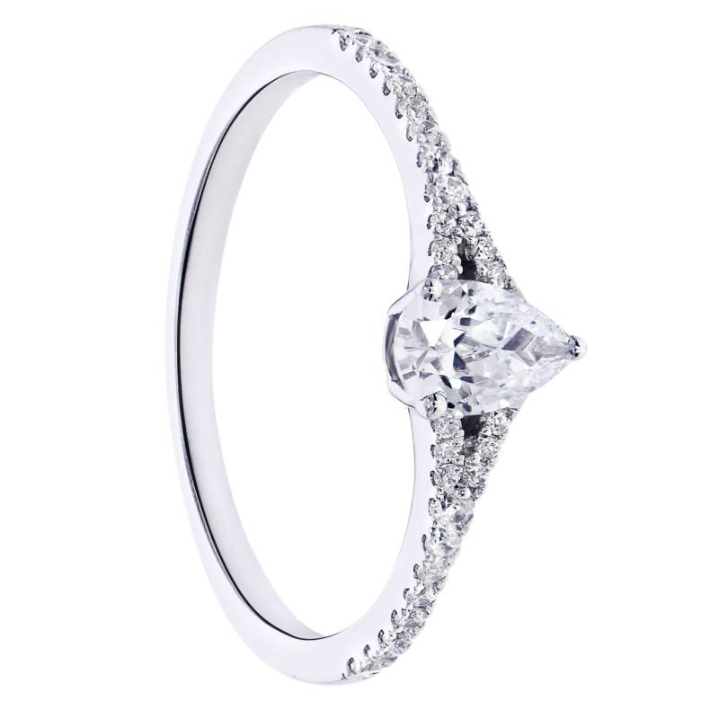 Bague Solitaire Diamant HSI1 Poire 0,30 ct en Or Blanc 375 - Amore