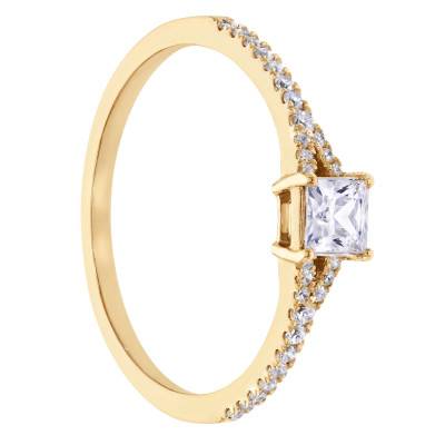 Bague Solitaire Diamant HSI Princesse 0,30 ct en Or Jaune 375 - Amore