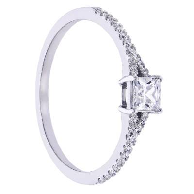 Bague Solitaire Diamant HSI Princesse 0,30 ct en Or Blanc 375 - Amore