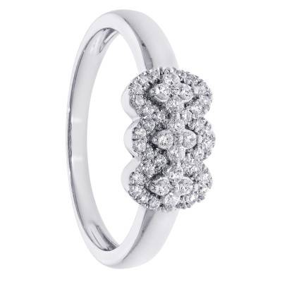 Bague de Fiançailles Trio Floral en Or Blanc 375 & Diamants 0,22 ct - Amore