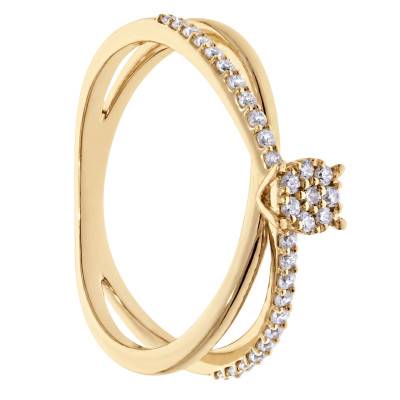 Bague de Fiançailles Croisée en Or Jaune 375 & Diamants HSI - Amore
