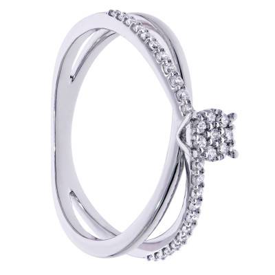 Bague de Fiançailles Croisée en Or Blanc 375 & Diamants HSI - Amore