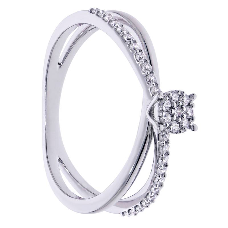 Bague de Fiançailles Croisée en Or Blanc 375 & Diamants HSI - Amore