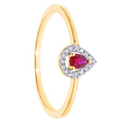 Bague Solitaire Accompagné Rubis 0,10 ct et Diamants en Or Jaune 375 - Amore