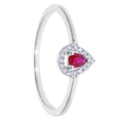 Bague Solitaire Accompagné Rubis 0,10 ct et Diamants en Or Blanc 375 - Amore