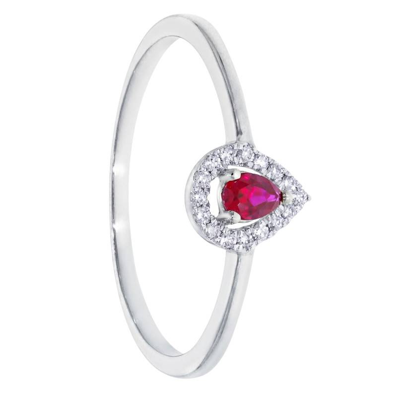 Bague Solitaire Accompagné Rubis 0,10 ct et Diamants en Or Blanc 375 - Amore
