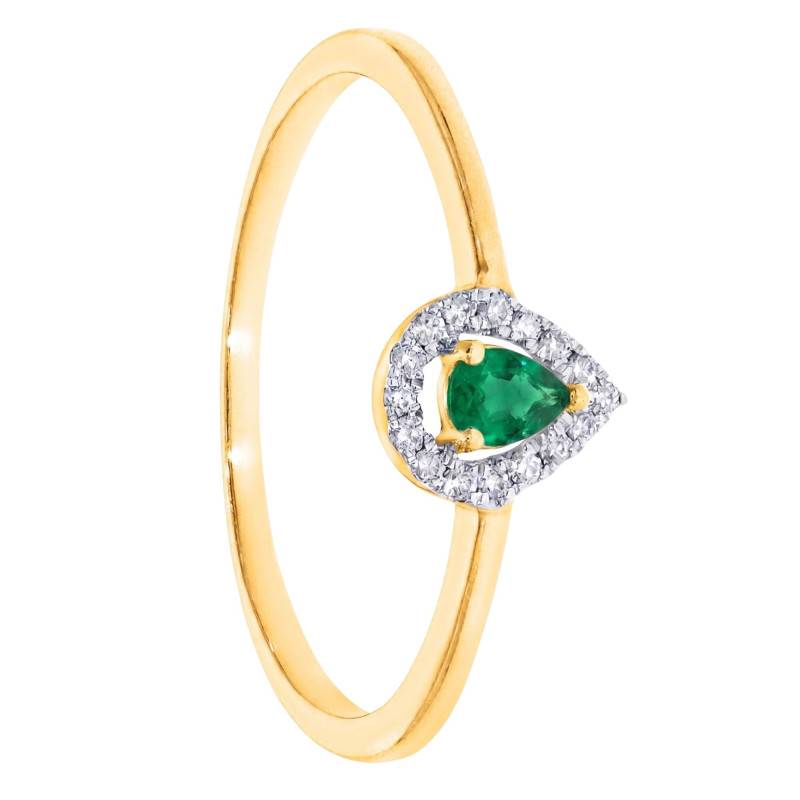 Bague Solitaire Accompagné Émeraude 0,10 ct et Diamants en Or Jaune 375 - Amore