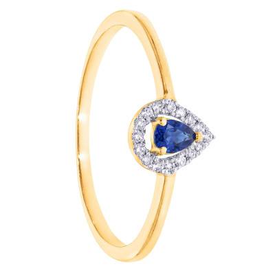 Bague Solitaire Accompagné Saphir 0,10 ct et Diamants en Or Jaune 375 - Amore
