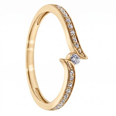 Bague Solitaire Accompagné Croisée en Or Jaune 750 & Diamants - Amore