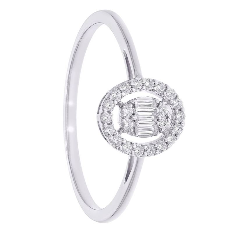 Bague de Fiançailles Ovale en Or Blanc 750 & Diamants 0,16 ct - Amore