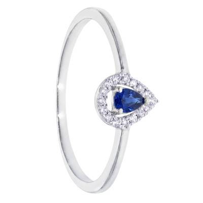 Bague Solitaire Accompagné Saphir 0,10 ct et Diamants en Or Blanc 375 - Amore