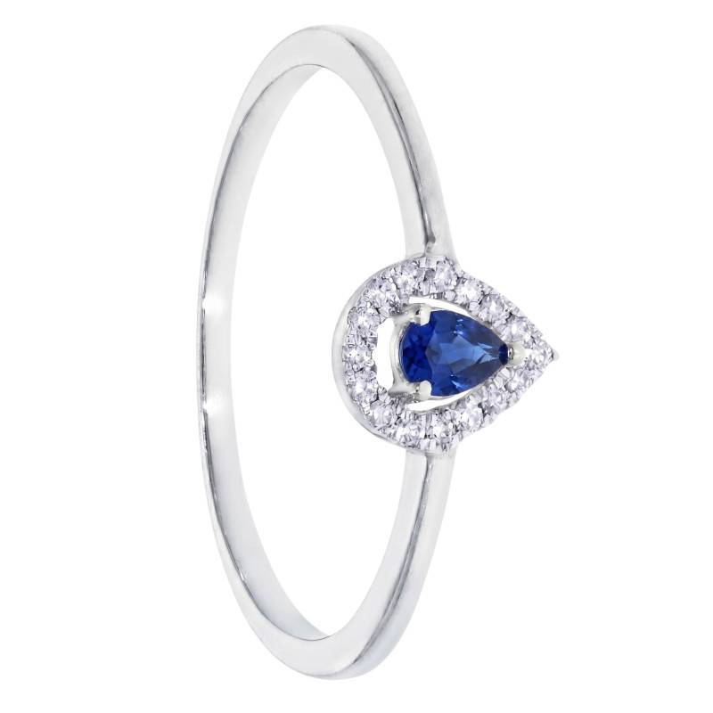 Bague Solitaire Accompagné Saphir 0,10 ct et Diamants en Or Blanc 375 - Amore