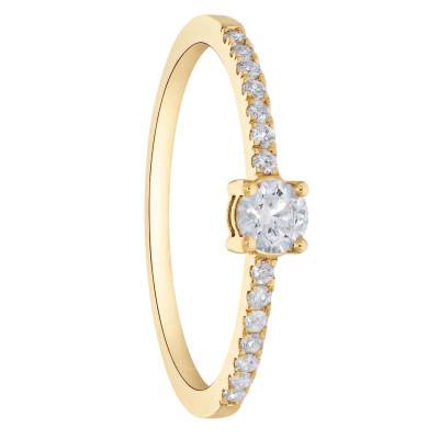 Bague Solitaire Accompagné Diamants 0,31 ct en Or Jaune 375 - Amore