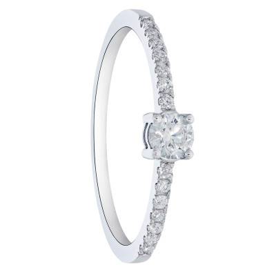 Bague Solitaire Accompagné Diamants 0,31 ct en Or Blanc 375 - Amore