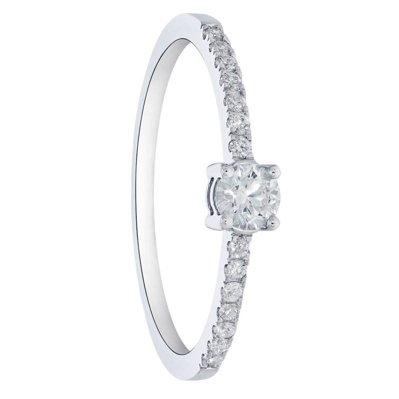 Bague Solitaire Accompagné Diamants 0,31 ct en Or Blanc 375 - Amore