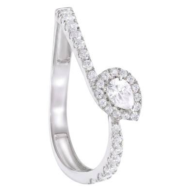 Solitaire Poire Accompagné Diamants de Synthèse en Or Blanc 375 - Amore