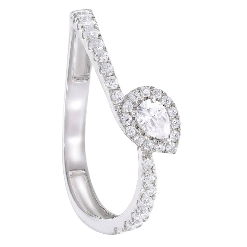 Lab-Grown Diamond Pear Solitaire with Side Stones in White Gold 375 - Amore