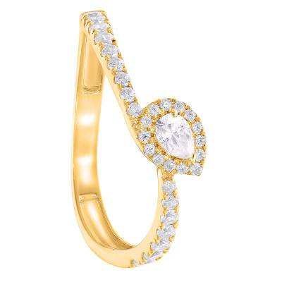Solitaire Poire Accompagné Diamants de Synthèse en Or Jaune 375 - Amore