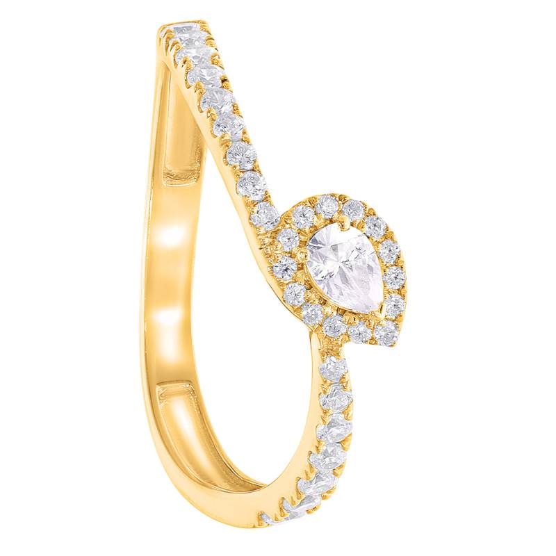 Solitaire Poire Accompagné Diamants de Synthèse en Or Jaune 375 - Amore