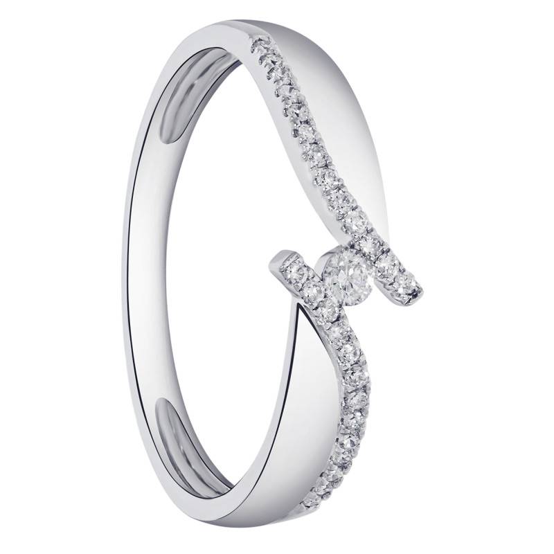 Solitaire Accompagné Entrelacé Diamants en Or Blanc 375 - Amore