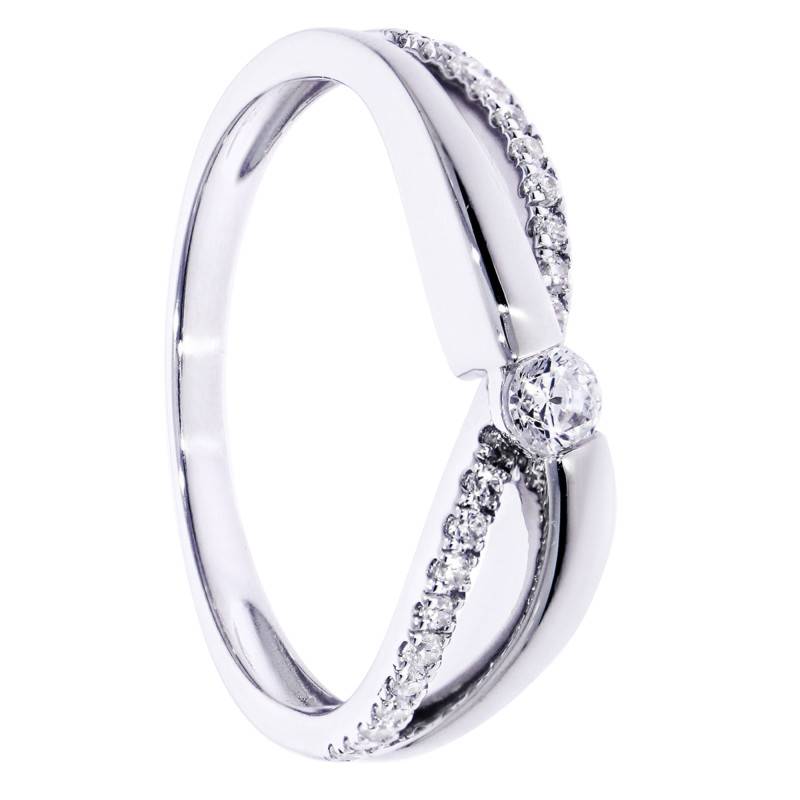 White 9K Gold Diamond Crossover Solitaire Ring - Amore