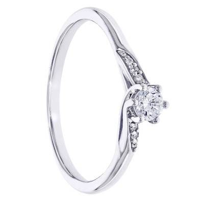 Bague Solitaire Tourbillon Diamants 0,21 ct en Or Blanc 375 - Amore