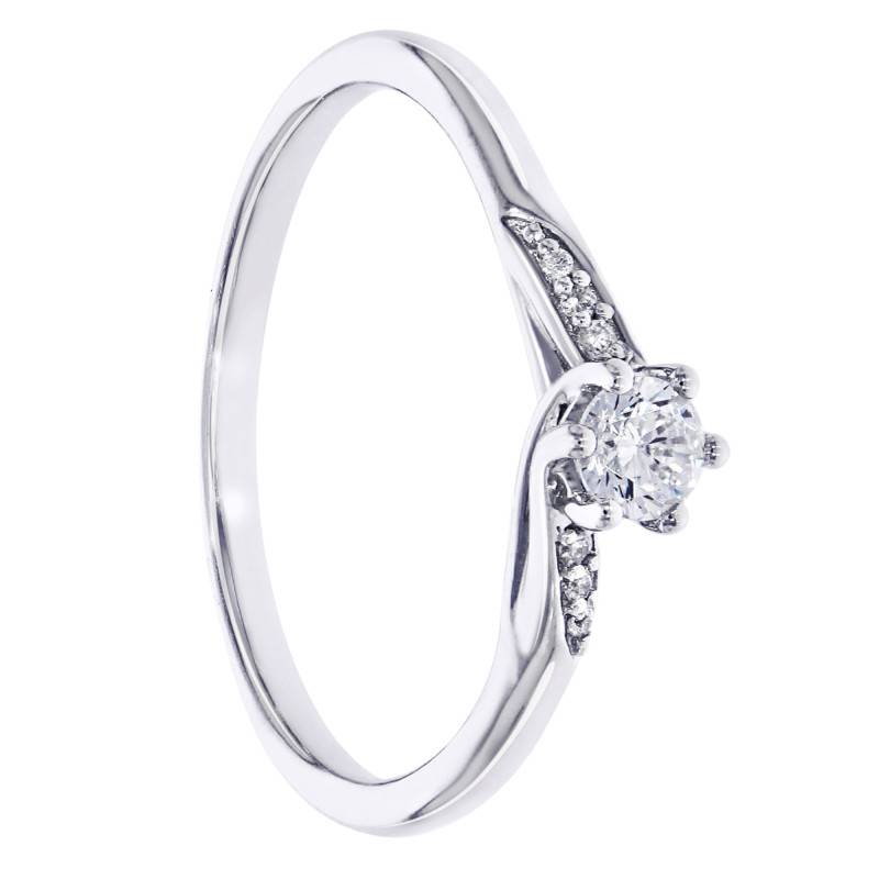 Bague Solitaire Tourbillon Diamants 0,21 ct en Or Blanc 375 - Amore