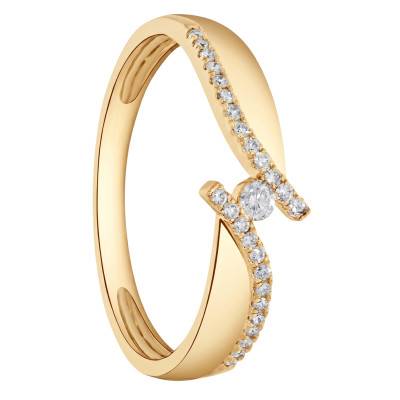 Solitaire Accompagné Entrelacé Diamants en Or Jaune 375 - Amore