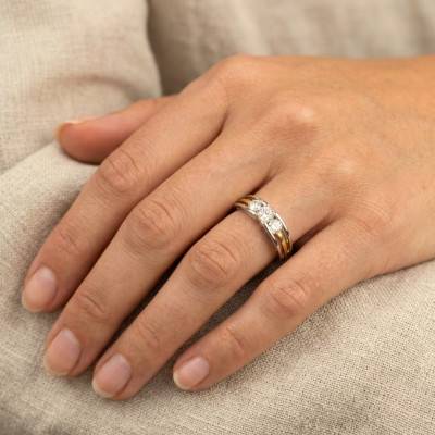750/1000 Two-Tone Yellow & White Gold Lab-Grown Diamond 0.61 ct Engagement Ring, Size 54 - Ocarat