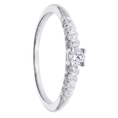 Solitaire Accompagné Cascade Diamants 0,24 ct en Or Blanc 375 - Amore