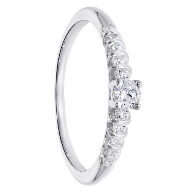 Solitaire Accompagné Cascade Diamants 0,24 ct en Or Blanc 375 - Amore