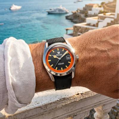 Super Antarctic Black & Orange 38mm Watch with Date 32056A - Nivada Grenchen