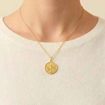 Médaille Chrisme Sablée Or Jaune 750, Diamètre 18 mm - Argyor