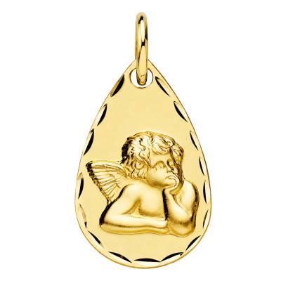 Médaille Goutte Ange Pensif en Or Jaune 375 - Lumiosa