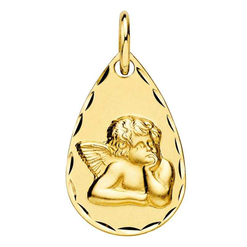 Médaille Goutte Ange Pensif en Or Jaune 375 - Lumiosa
