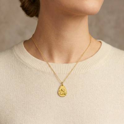 Médaille Goutte Ange Pensif en Or Jaune 375 - Lumiosa