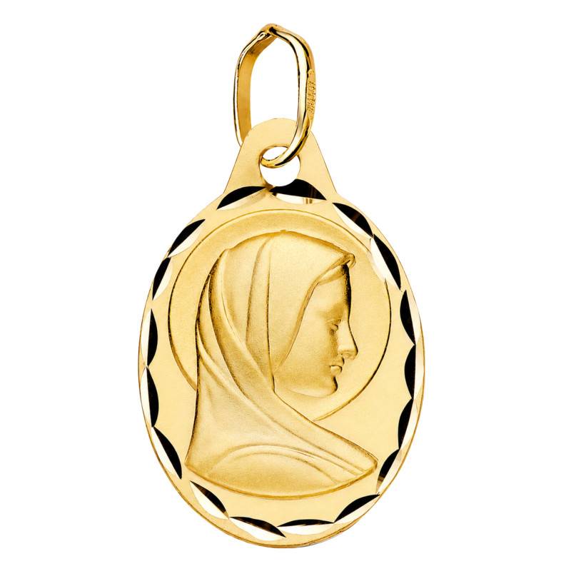 375/1000 Yellow Gold Faceted Virgin Mary Medal - Lumiosa