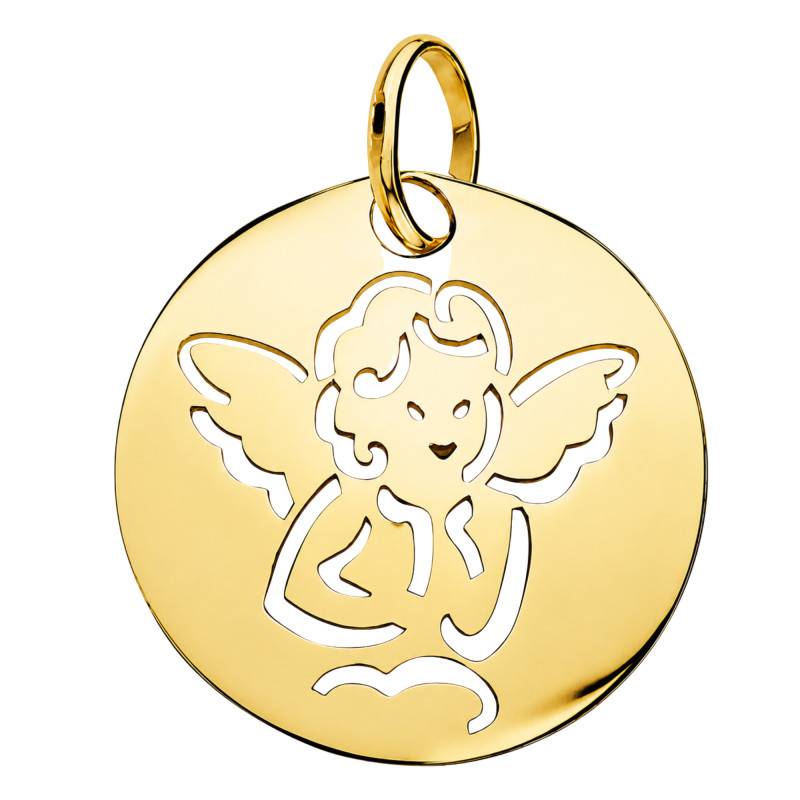 375 Yellow Gold Openwork Angel Medal, 15 mm Diameter - Lumiosa