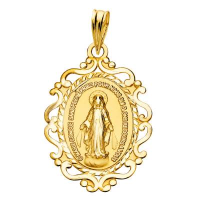 Médaille Ovale Vierge Miraculeuse Filigrane en Or Jaune 375 - Lumiosa