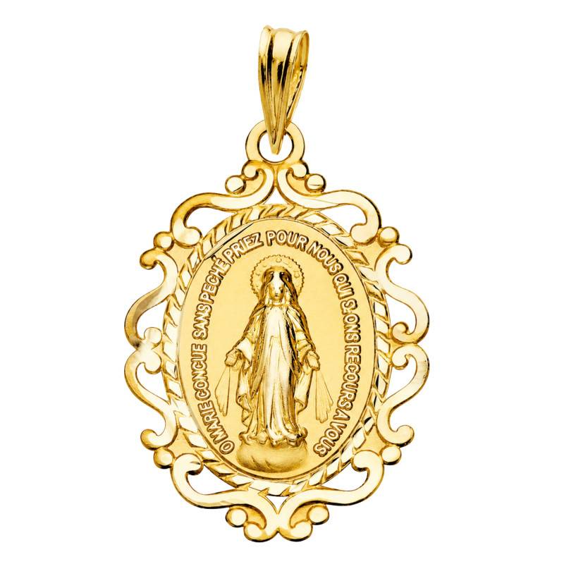 Médaille Ovale Vierge Miraculeuse Filigrane en Or Jaune 375 - Lumiosa