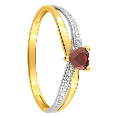 Solitaire Coeur Rubis Accompagné Diamants en Or Jaune 750 - Aurora